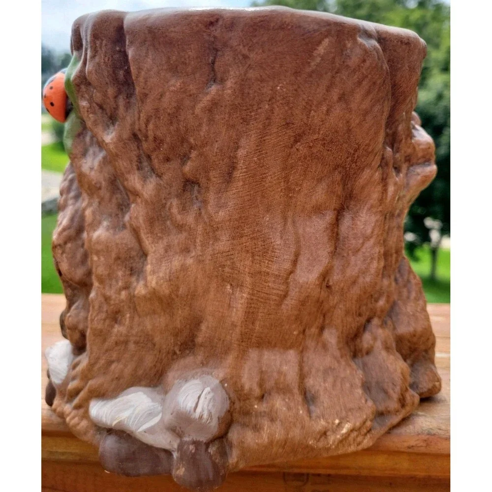 VTG Handpainted Ceramic Raccoons and Tree Stump Planter 11x6x6 USA 1970s-80s